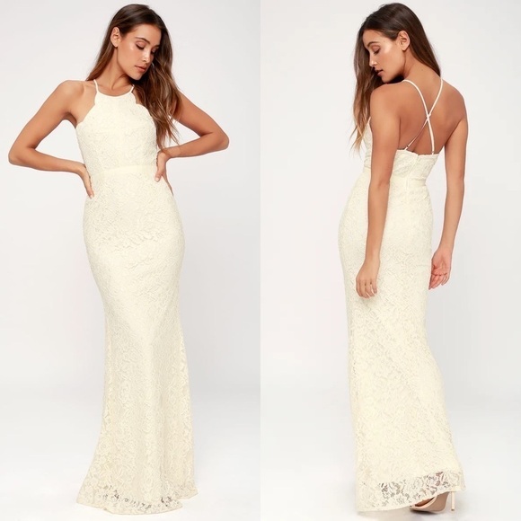 NWT Lulus Zenith Cream Lace Maxi Dress Small - Picture 1 of 13